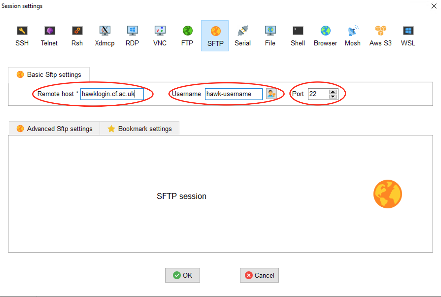 Enter details to start SPC session on MobaXterm