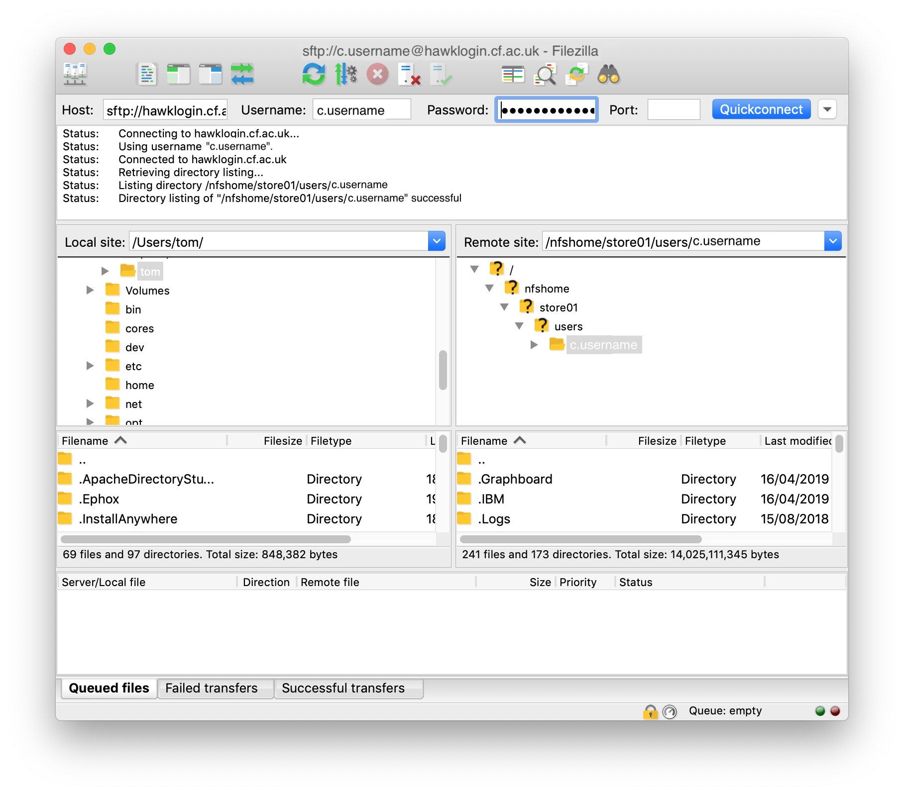 Transferring files using FileZilla