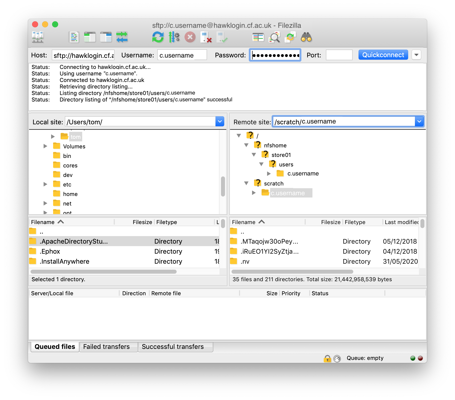 Transferring files using FileZilla