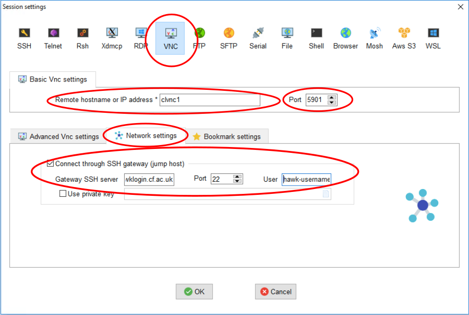 MobaXterm VNC connection